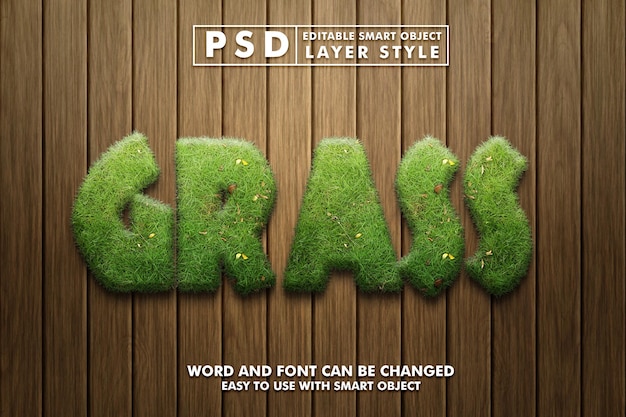 Grass 3d realistic text effect premium psd