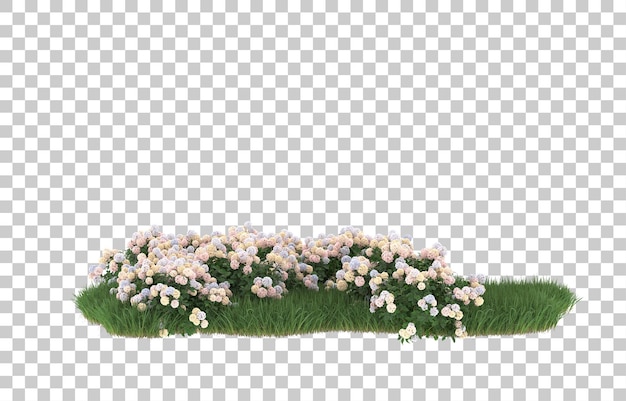 PSD 투명 한 배경에 잔디와 꽃입니다. 3d 렌더링 - 일러스트레이션