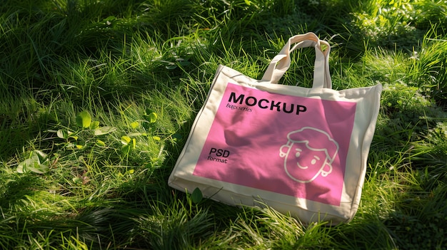 PSD grass nature tote bag mockup