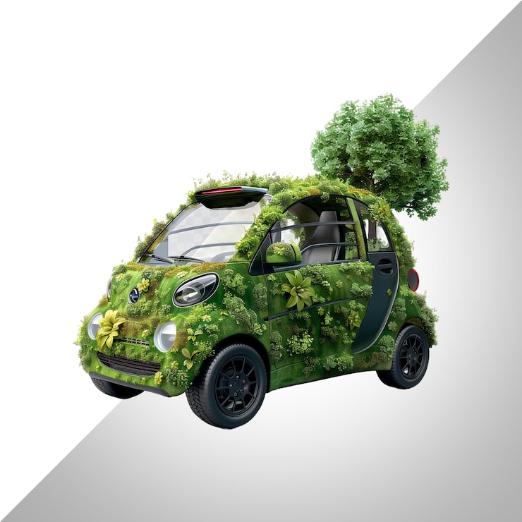 PSD grassy hybrid car isolated