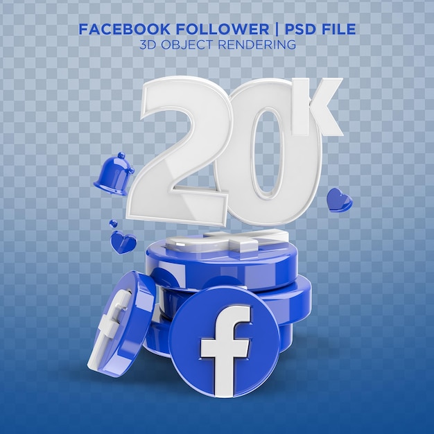 Gratis 3d-tekstbanner voor bedankt voor 20k volgers of 20k facebook like