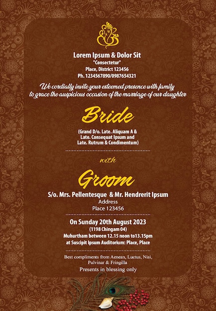 PSD gratis elegante minimale indiase cultuur bruine bruiloft uitnodiging kaartsjabloon