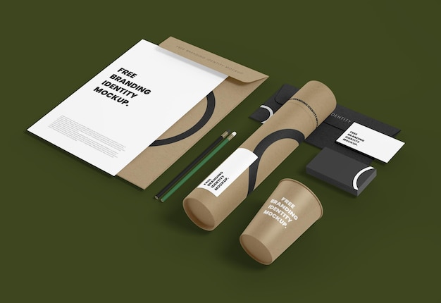 PSD gratis mockup psd een pakket met een groene achtergrond en een pen en een pen