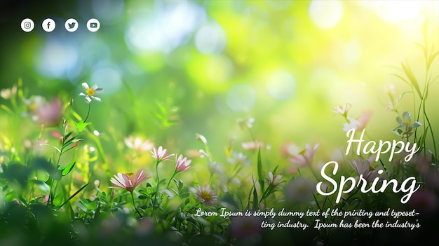 Gratis Poster voor de sociale media van de lente met bloemen achtergrond