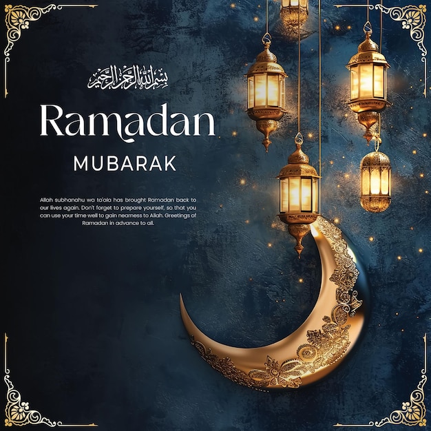 PSD gratis psd 3d ramadan kareem sociale banner sjabloon met halve maan en islamitische lantaarns