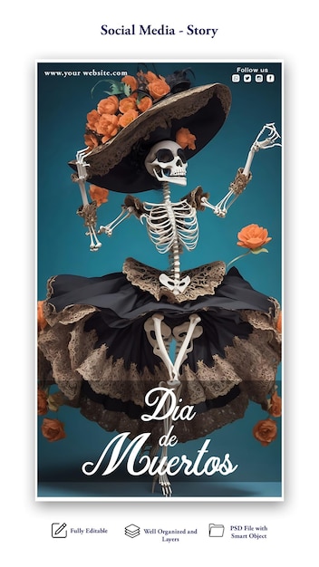 Gratis psd bestanden dia de muertos verhaalontwerp voor sociale media