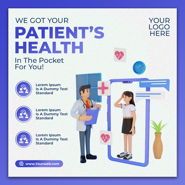 Gratis PSD Bestanden Zorgconsulentbanner of vierkante flyer Online Doctor postsjabloon voor sociale media