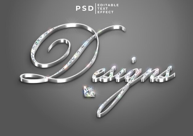 PSD gratis psd elegante 3d-teksteffect met diamanten