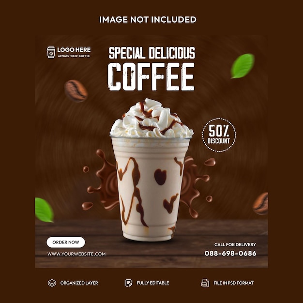 Gratis psd koffie winkel drank menu promotie sociale media instagram post banner sjabloon ontwerp