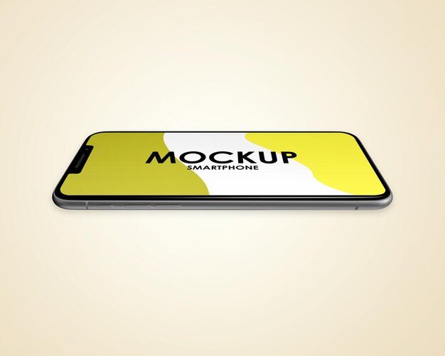 Gratis psd-mockup een gele en witte telefoon met het woord mockup erop
