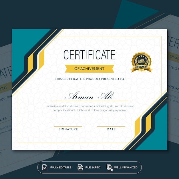 Gratis PSD Moderne creatieve en elegante certificaatontwerpsjabloon