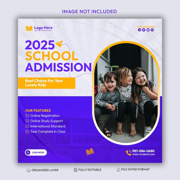Gratis PSD School toelating social media post en Instagram post sjabloon