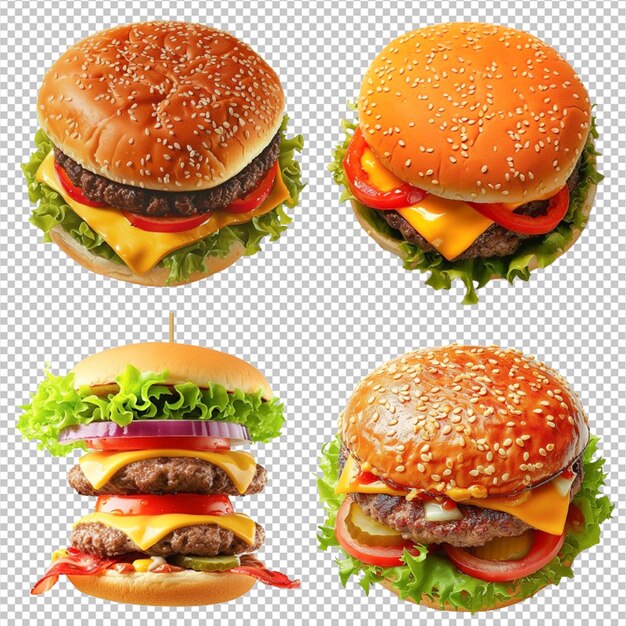 PSD gratis psd verse rundvleesburger set geïsoleerd op transparante achtergrond