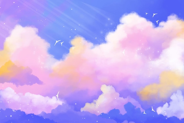 Gratis vector suikerspin wolken achtergrond met glitters