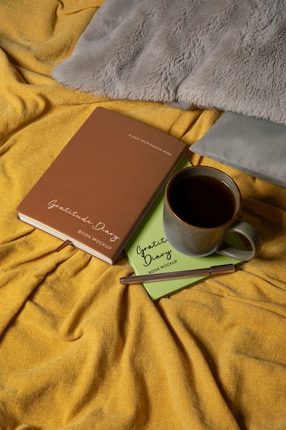 PSD gratitude diary indoors mockup