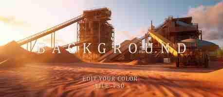 PSD gravel grinding mine with several conveyors when the sun is hot the light is orange blue