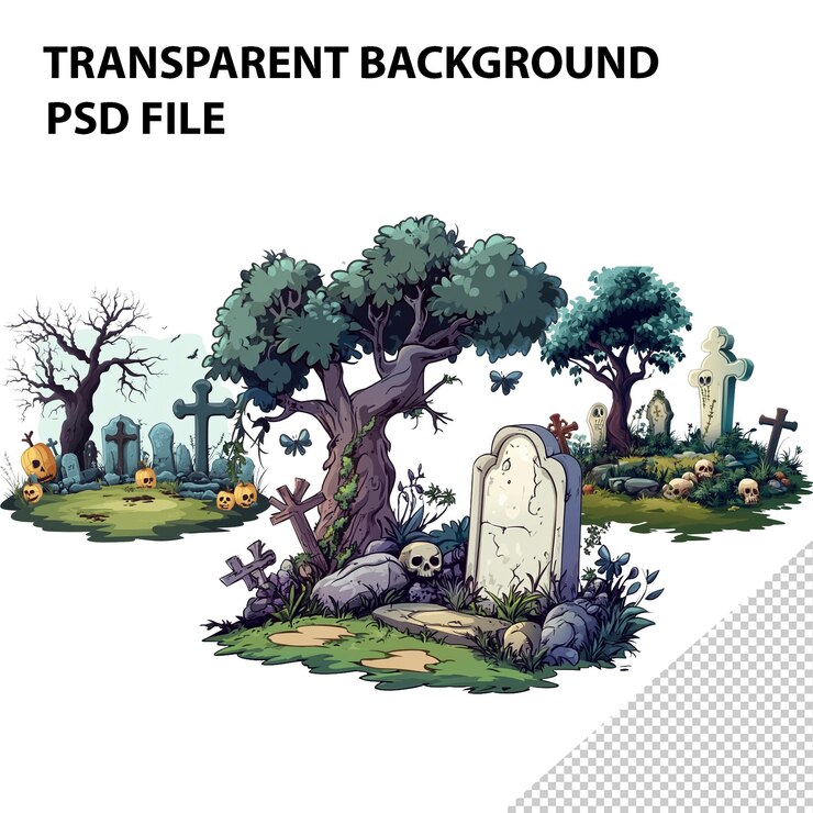 PSD кладбище мультфильма векторная иллюстрация клипарт белый фон