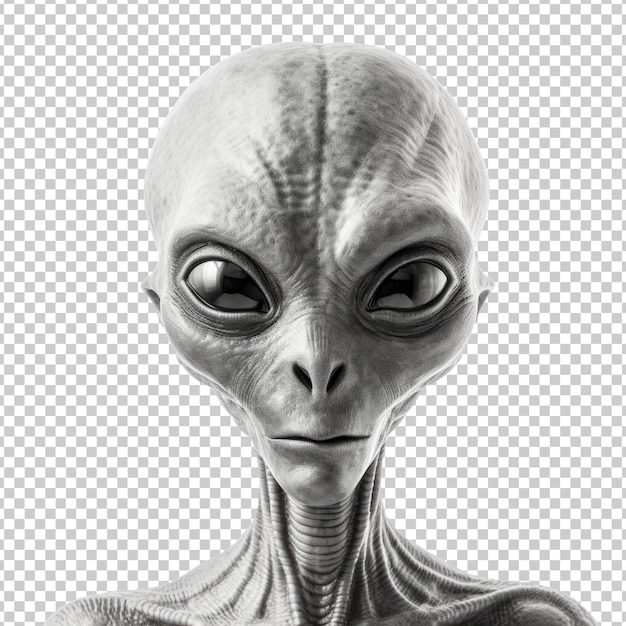 Gray alien face shot isolated on transparent background