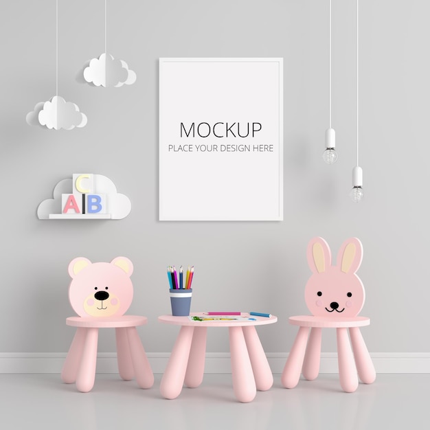 Cameretta grigia con mockup di cornice