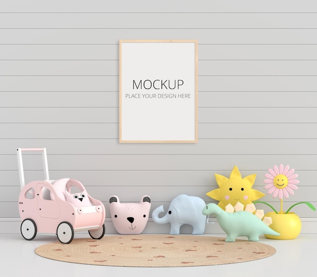 Camera dei bambini grigia con mockup di cornice