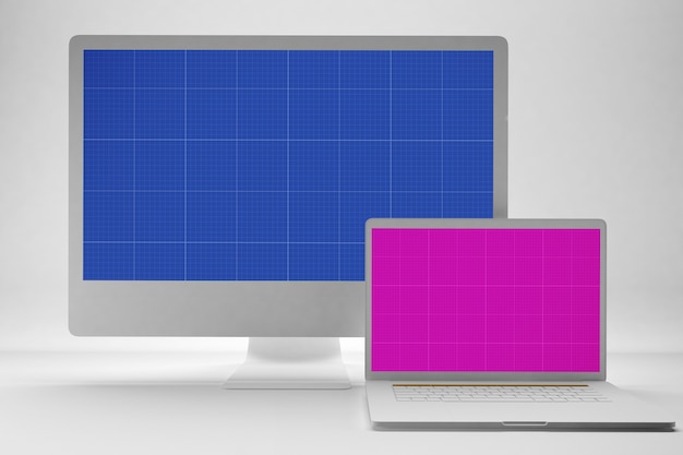 PSD gray computer and laptop mockup