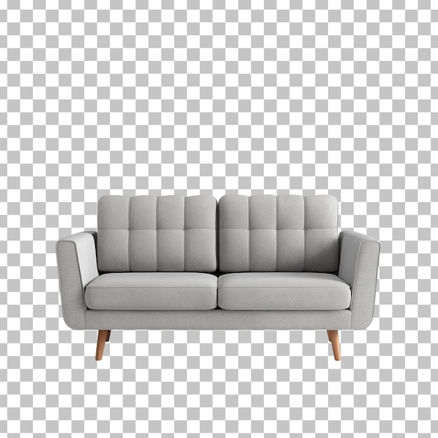 A gray couch with a wooden legs on a checkered background