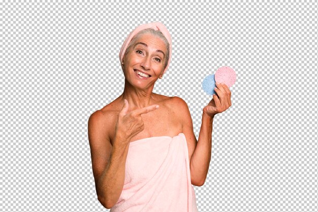 PSD gray hair senior pretty woman wearing bathrobe beauty and make up concept