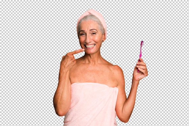 Gray hair senior pretty woman wearing bathrobe beauty and make up concept