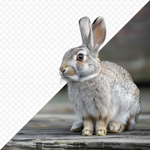 PSD gray hare rabbit on a natural wooden isolated background