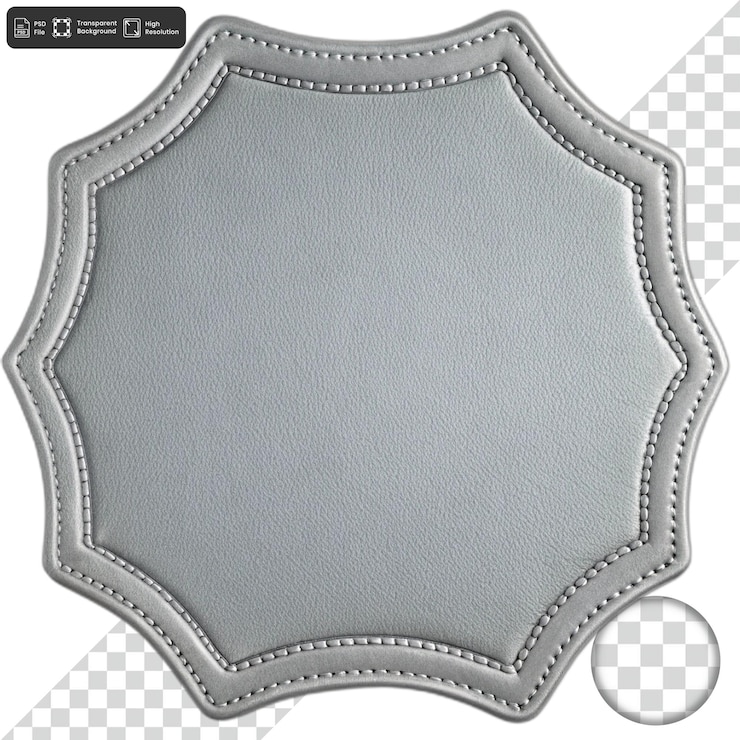 PSD gray leather badge with stitched border