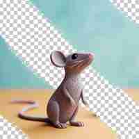 PSD gray mouse made of plasticine on a transparent background standing sideways