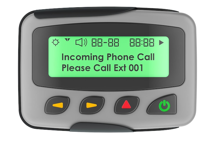 PSD gray pager beeper front view 3d rendering isolated on transparent background
