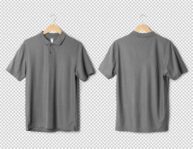 Gray polo shirt mockup hanging front and back view Psd template