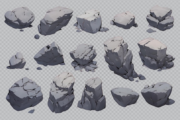 PSD gray stone cartoon illustration isolated on transparent background generative ai