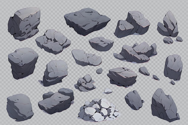 Gray stone cartoon illustration isolated on transparent background generative ai