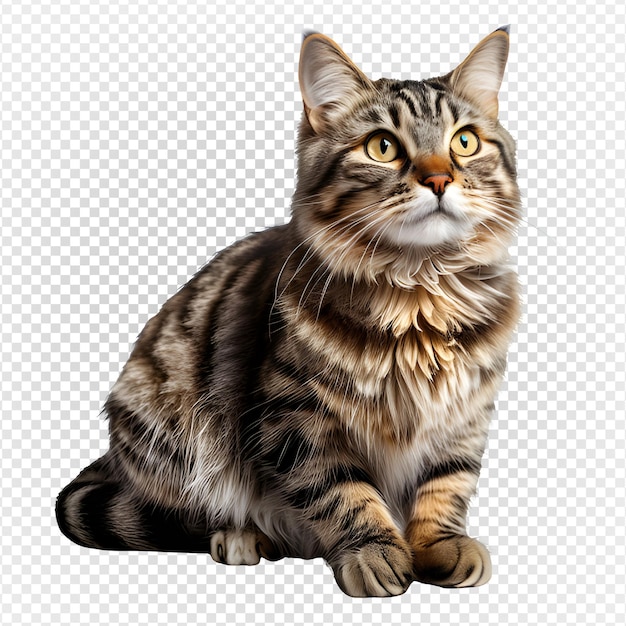 PSD 透明な背景に分離された灰色の縞模様の飼い猫猫の側面図 png 生成 ai