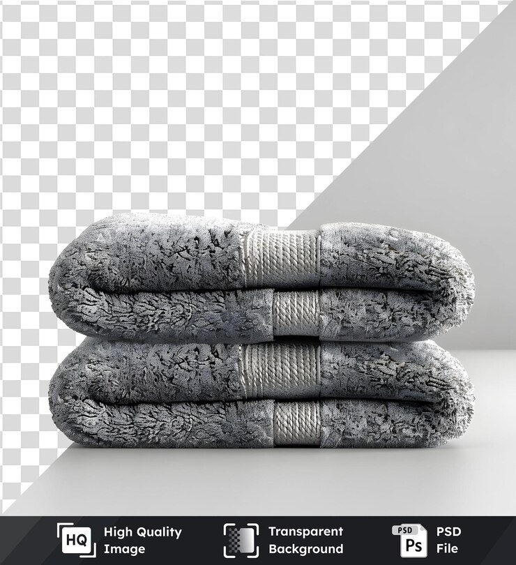 PSD gray towel stacked with transparent background psd file