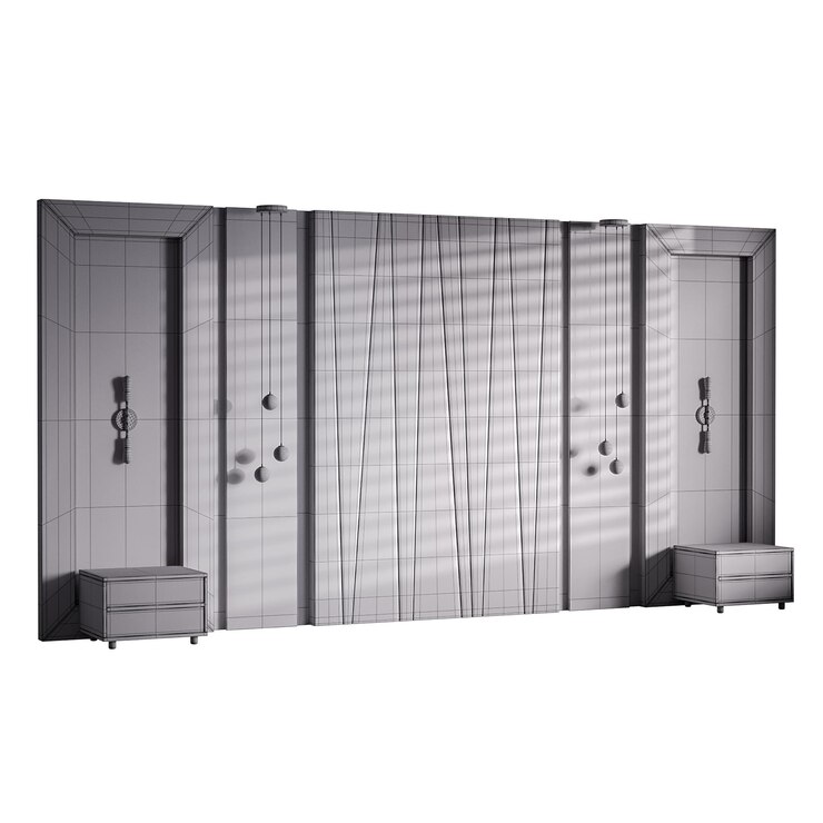 PSD a gray wall with two doors and a window the door on the left is open the wall is made of wood and has a modern design