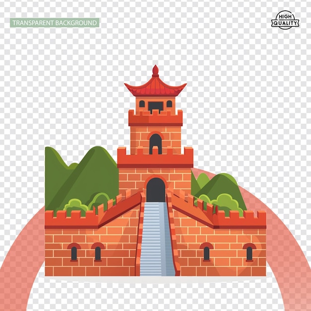 中国大壁のアイコン 単純な中国大壁 孤立した白い背景に彩った平らなアイコン
