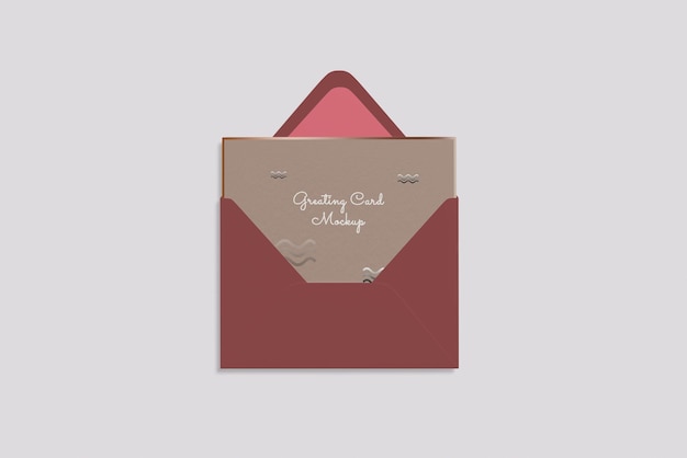 PSD greating card 5 inches x 7 inches in the envelope mockup top view