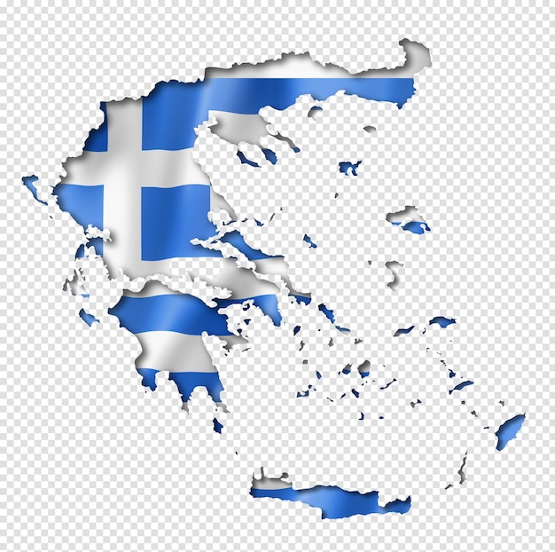 Greece flag map, three dimensional render, isolated on white
