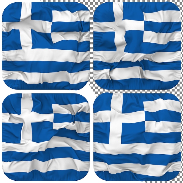 PSD greece flag squire shape isolated different waving style bump texture 3d rendering