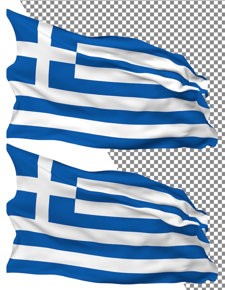 PSD ギリシャ国旗の波 単離された平らなボンプの質感 透明な背景 3d レンダリング