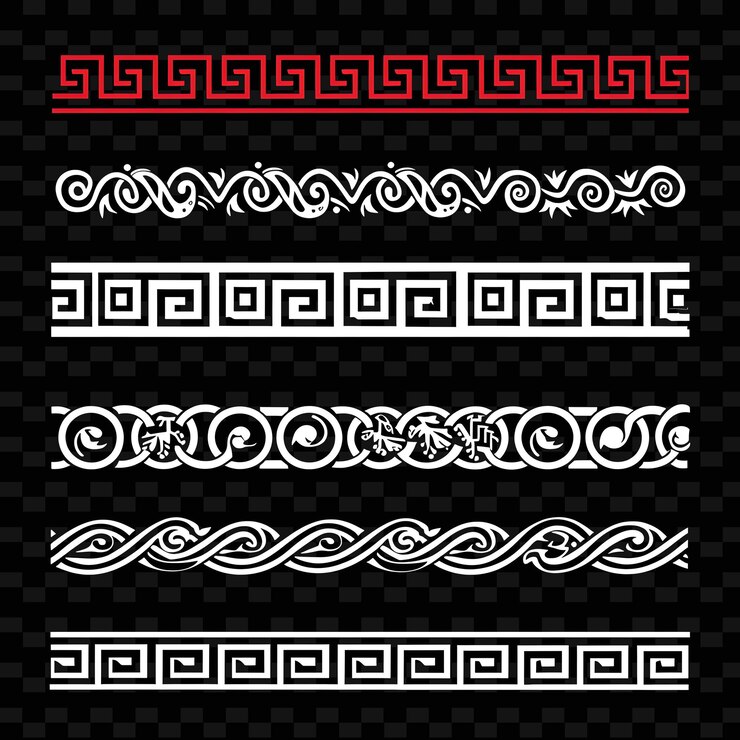 PSD greek key borderlines design with geometric and repetitive d png unique stylized motifs designs