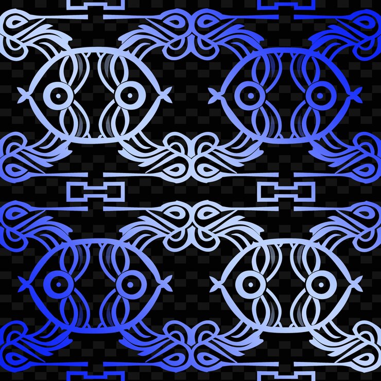 PSD greek key pattern with kind of fish icon and continuous line nature inspired abstract outline art