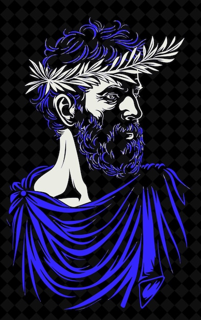 PSD greek man portrait wearing a chiton tunic and a laurel wreat vivid color design png collections