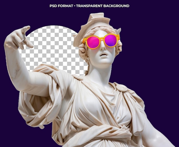 PSD greek statue colorful sunglasses pointing finger