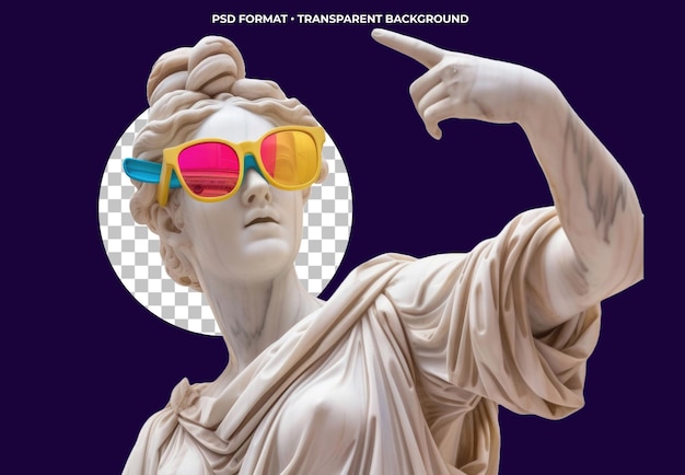 PSD greek statue colorful sunglasses pointing finger
