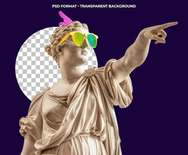 Greek statue colorful sunglasses pointing finger