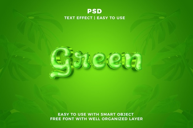 Green 3d editable photoshop text effect style psd with background